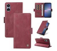 (Wine Red) For Sony Xperia 5 V Leather Phone Case Folding Stand Wallet Cover