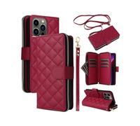 (Wine Red, Multicolor) For iPhone 13 Pro Case Wallet PU Leather Rhombus Stand Anti-Fall Phone Cover - Wine Red