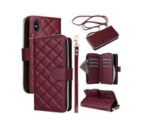 (Wine Red, Multicolor) For iPhone XS Max Case Rhombus Leather Phone Cover Wallet with Lanyards - Rose Gold