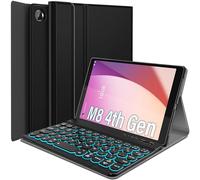 Wineecy Étui avec clavier rétroéclairé pour Lenovo Tab M8 4ème génération 8" 2023 (TB-300FU/TB-300XU), clavier sans fil amovible avec rétroéclairage 7 couleurs et support en polyuréthane pour Lenovo