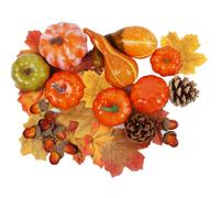 winemana Lot de 50 citrouilles artificielles de Thanksgiving - Mélange de 50 décorations de récolte artificielles, 30 Fausses Feuilles d'érable + 10 Faux Glands + 2 Pommes de pin artificielles + 8
