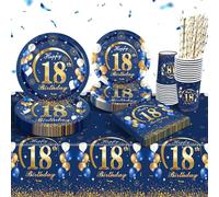 WINFLUENCE Vaisselle de Fête Assiette, Gobelet, Nappe Anniversaire 18 Ans, Assiette Jetable Bleue pour Décoration Anniversaire Garçons et Filles