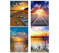 Winfred 30 X 40 cm Diamond Painting, Lot de 4 DIY Broderie Diamant Kit de Forage Complet Coucher du Soleil pour Décoration Maison