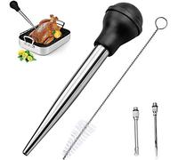 Winfred Poires à Sauce en Acier Inoxydable 304 et Caoutchouc, Poire à Jus Pipette Cuisine Aiguille d'Injection avec Brosse de Nettoyage pour Cuisson BBQ