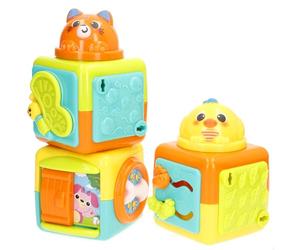 winfun 39363 Lot de 3 Cubes empilables Animaux Couleurs Vives Activités interactives Textures Blocs de Construction pour Enfants Jouet sensoriel + 3 Mois