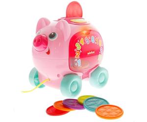 winfun Tirelire avec Corde pour bébé, 10 pièces de Monnaie, 30 Sons, 37 Mots et Phrases, Espagnol et Anglais, lumière Clignotante, Deux Modes de Jeu, +6 Mois, Jouet interactif (39364)