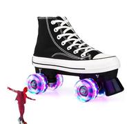 WING Hi-PE Toile 4 Roues Patins à roulettes, Roller Quad Adulte Homme Femme Classic Roller en Toile, Double rangée Roller Skates pour Intérieur Extérieur,Noir,44