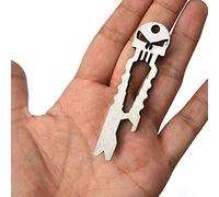 WING Titane Multi Outils Collier Poche Barre De Clé Chaîne Punisher Ouvre-Bouteille Crâne EDC Outil Tactique pour Randonnée Camping Chasse Ménage, Outils À Main,Silver