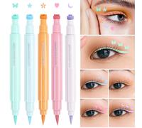 Winged Eye Liner Stamp, Long Lasting Eye Liner Set, 5 PCS Quick Drying Star Moon Heart Flower Colorful Winged Eyeliners, Double Ended 2-in-1 Eyeliner Makeup Pen for Festival Party Makeup Looks