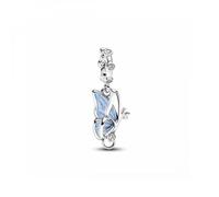 Winged Key Sterling Silver Dangle with Clear Cubic Zirconia and Shimmering Blue Enamel