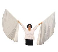 Winged Sirenny 2 Pièces Ailes d’Isis en Soie pour Danse du Ventre, Voiles 180 cm Demi-Lune Fluides pour Danse Orientale, Baladi, Spectacles et Festivals, Tige portable et flexible, blanc
