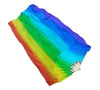 Winged Sirenny Paire de Voiles d'Éventail en Soie 180cm pour Danse du Ventre (Baladi), Accessoire Artistique pour Spectacle, Flow Art, Chorégraphie et Célébration, Sac Inclus (arc-en-ciel)