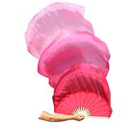 Winged Sirenny Paire de Voiles d'Éventail en Soie 180cm pour Danse du Ventre (Baladi), Accessoire Artistique pour Spectacle, Flow Art, Chorégraphie et Célébration, Sac Inclus (dégradé rouge foncé)