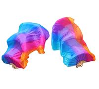 Winged Sirenny Paire de Voiles d'Éventail en Soie 180cm pour Danse du Ventre (Baladi), Accessoire Artistique pour Spectacle, Flow Art, Chorégraphie et Célébration, Sac Inclus (Irisation B)