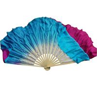 Winged Sirenny Paire d'Éventail Courts Flottants Soie 20cm pour Danse Chinois Folklorique, Spectacle, Carnaval & Fitness. Peinture Main, Bambou 30cm + Voile 20cm, Sac Inclus (Blanc-Rose/Turquoise)