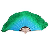 Winged Sirenny Paire d'Éventail Courts Flottants Soie 20cm pour Danse Chinois Folklorique, Spectacle, Carnaval & Fitness. Peinture Main, Bambou 30cm + Voile 20cm, Sac Inclus (Turquoise-Vert)
