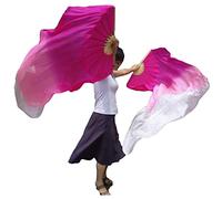 Winged Sirenny Paire d'Eventail Voile de Danse Orientale (Baladi) 180cm, Accessoire De Danse en Vraie Soie (dégradé rose)