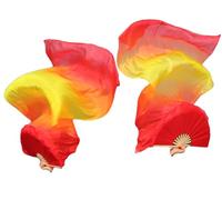 Winged Sirenny Paire d'Eventail Voile de Danse Orientale (Baladi) 180cm, Accessoire De Danse en Vraie Soie (rouge-orange-jaune-orange-rouge)