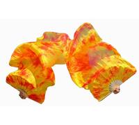 Winged Sirenny Paire d'Eventail Voile de Danse Orientale (Baladi) 180cm, Accessoire De Danse en Vraie Soie (rouge jaune)