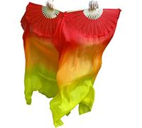Winged Sirenny Paire d'Eventail Voile Poi 110cm, Éventail Voile d'enfants avec Cordes. Accessoire De Danse en Vraie Soie (Feu)