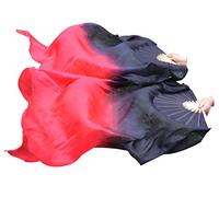 Winged Sirenny Paire d'Eventail Voile Poi 110cm, Éventail Voile d'Enfants avec Cordes. Accessoire De Danse en Vraie Soie (noir rouge)