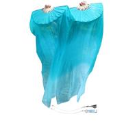 Winged Sirenny Paire d'Éventails Poi en Soie 150 cm pour Danse Orientale et Arts du Mouvement, Éventails Fluides avec Cordes pour Baladi et Flow Arts, Sac Inclus (dégradé Bleu Paon)