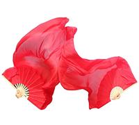 Winged Sirenny Paire d'Éventails Poi en Soie 150 cm pour Danse Orientale et Arts du Mouvement, Éventails Fluides avec Cordes pour Baladi et Flow Arts, Sac Inclus (rouge)