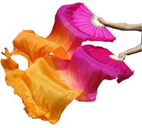 Winged Sirenny Paire d'Éventails Poi en Soie 150 cm pour Danse Orientale et Arts du Mouvement, Éventails Fluides avec Cordes pour Baladi et Flow Arts, Sac Inclus (rose-orange)