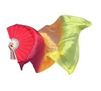Winged Sirenny Paire d'Éventails Poi en Soie 150 cm pour Danse Orientale et Arts du Mouvement, Éventails Fluides avec Cordes pour Baladi et Flow Arts, Sac Inclus (Feu)