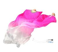 Winged Sirenny Paire d'Éventails Poi en Soie 150 cm pour Danse Orientale et Arts du Mouvement, Éventails Fluides avec Cordes pour Baladi et Flow Arts, Sac Inclus (dégradé rose)