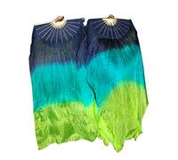 Winged Sirenny Paire d'Éventails Poi en Soie 150 cm pour Danse Orientale et Arts du Mouvement, Éventails Fluides avec Cordes pour Baladi et Flow Arts, Sac Inclus (bleu marine-jaune paon vert)