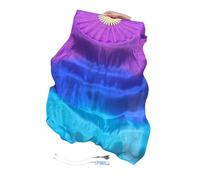 Winged Sirenny Paire d'Éventails Poi en Soie 150 cm pour Danse Orientale et Arts du Mouvement, Éventails Fluides avec Cordes pour Baladi et Flow Arts, Sac Inclus (violet-bleu-turquoise)
