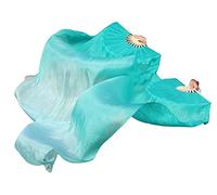 Winged Sirenny Paire d'Éventails Poi en Soie 150 cm pour Danse Orientale et Arts du Mouvement, Éventails Fluides avec Cordes pour Baladi et Flow Arts, Sac Inclus (vert paon décoloré)