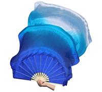 Winged Sirenny Paire d'Éventails Poi en Soie 150 cm pour Danse Orientale et Arts du Mouvement, Éventails Fluides avec Cordes pour Baladi et Flow Arts, Sac Inclus (bleu-turquoise-blanc)