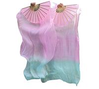 Winged Sirenny Paire d'Éventails Poi en Soie 150 cm pour Danse Orientale et Arts du Mouvement, Éventails Fluides avec Cordes pour Baladi et Flow Arts, Sac Inclus (Brume)