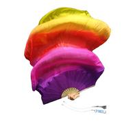 Winged Sirenny Paire d'Éventails Poi en Soie 150 cm pour Danse Orientale et Arts du Mouvement, Éventails Fluides avec Cordes pour Baladi et Flow Arts, Sac Inclus (violet-rouge-jaune)
