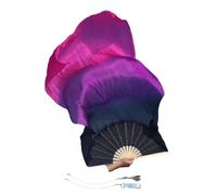 Winged Sirenny Paire d'Éventails Poi en Soie 150 cm pour Danse Orientale et Arts du Mouvement, Éventails Fluides avec Cordes pour Baladi et Flow Arts, Sac Inclus (noir-violet-rose)