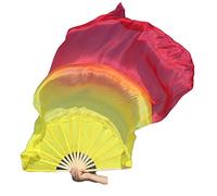 Winged Sirenny Paire d'Éventails Poi en Soie 150 cm pour Danse Orientale et Arts du Mouvement, Éventails Fluides avec Cordes pour Baladi et Flow Arts, Sac Inclus (jaune-orange-rouge)