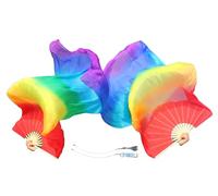 Winged Sirenny Paire d'Éventails Poi en Soie 150 cm pour Danse Orientale et Arts du Mouvement, Éventails Fluides avec Cordes pour Baladi et Flow Arts, Sac Inclus (Arc-en-ciel)