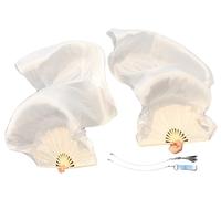 Winged Sirenny Paire d'Éventails Poi en Soie 150 cm pour Danse Orientale et Arts du Mouvement, Éventails Fluides avec Cordes pour Baladi et Flow Arts, Sac Inclus (blanc)