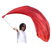 Winged Sirenny Single Piece 70" Play Silk Scarf with Puis Ball, Colorful Silk Flag Ruban Streamer, Belly Dance Pratique Vous (Solid Red)