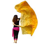 Winged Sirenny Voile Danse Orientale en Soie Naturelle, Écharpe Ballet Danse du Ventre Peinte à la Main, Dégradé de Couleur, Ourlets Roulés à la Main, Douce et Fluide 270cm, dégradé orange