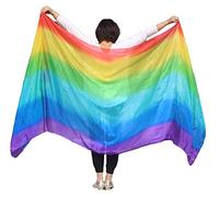 Winged Sirenny Voile de Danse Orientale en Soie pour Femme - Écharpe Danse du Ventre (Baladi) 270x110cm - Léger & Fluide - Ourlets Roulés à la Main. 4+ Couleurs Éclatants, Arc-en-ciel