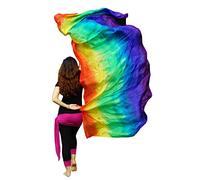 Winged Sirenny Voile de Danse Orientale en Soie pour Femme - Écharpe Danse du Ventre (Baladi) 270x110cm - Léger & Fluide - Ourlets Roulés à la Main. 4+ Couleurs Éclatants, Tie-dye Arc-en-ciel