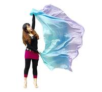 Winged Sirenny Voile de Danse Orientale en Soie Véritable Peint à la Main - Écharpe Fluide pour Belly Dance, Spectacle, Cérémonie, Fête - Ourlets Roulés Main, pâle(turquoise/bleu/violet)