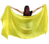 Winged Sirenny Voile de Danse Orientale en Soie Véritable Peint à la Main - Écharpe Fluide pour Belly Dance, Spectacle, Cérémonie, Fête - Ourlets Roulés Main, jaune