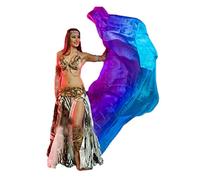 Winged Sirenny Voile de Danse Orientale en Soie Véritable Peint à la Main - Écharpe Fluide pour Belly Dance, Spectacle, Cérémonie, Fête - Ourlets Roulés Main, turquoise/bleu/violet