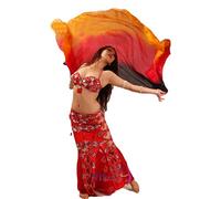 Winged Sirenny Voile en Soie Danse du Ventre, Accessoires Danse Orientale Femme Peint à la Main,noir/rouge/orange