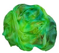Winged Sirenny Voile en Soie Danse du Ventre, Accessoires Danse Orientale Femme Peint à la Main,vert+jaune