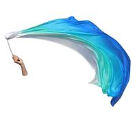 Winged Sirenny Voile Poi de Soie 180 cm pour Danse du Ventre, Boule de Queue en Ruban - Danse Orientale (Baladi), Spectacle Cabaret, Flow Arts. Chaîne Acier 3 Émerillons + Sac (Blanc-Paon-Bleu)